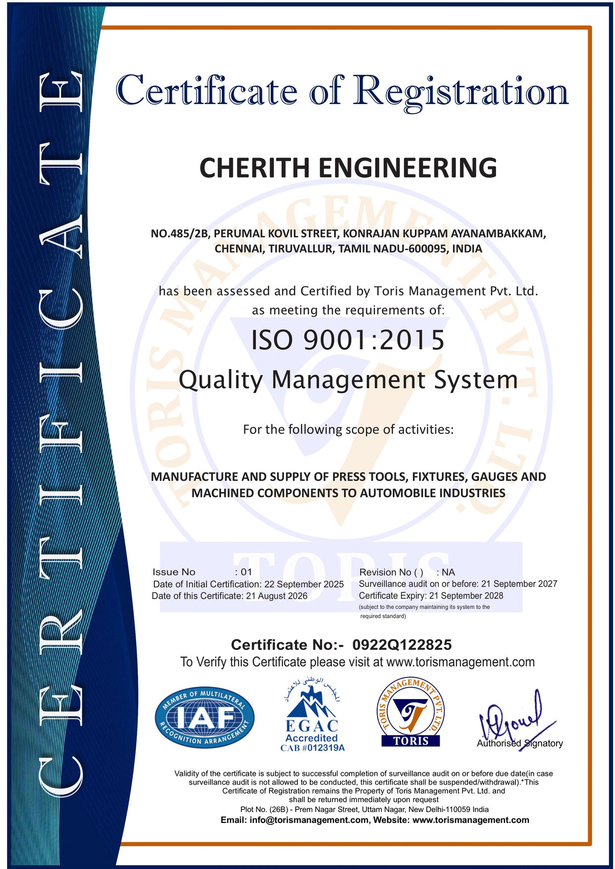 ISO 9001:2015 certificate of registration